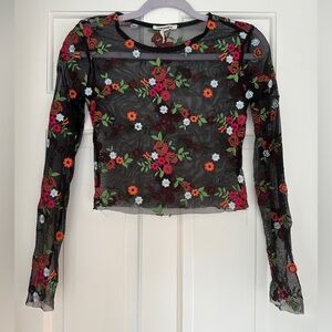 Urban Outfitters Sheer Floral Embroidered Cropped Garden Girl Party Top Small